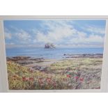 Allan Morgan 'Bass Rock' Coloured Print Signed in pencil, framed, 52 x 40cm