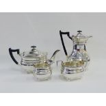 George VI silver four piece tea and coffee set comprising teapot, coffee pot, cream jug and twin