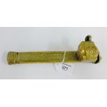 Eastern brass travelling inkwell, 23.5cm long