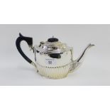 Early 20th century silver half fluted teapot, hallmarks rubbed, 15cm high