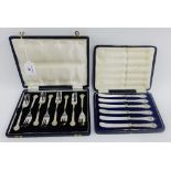 Cased set of six silver pastry forks with celtic knotwork handles, Sheffield 1966 together with a