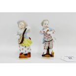 Pair of Sitzendorf porcelain male and female figures, (a/f) 10cm high (2)