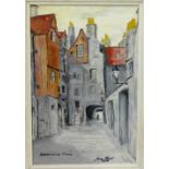 Jenny Clark 'Bakehouse Close' Oil-on-Board' Signed and dated 1970, 30 x 46.5cm