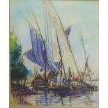 Lily. R. Edmie 'Lakeside Quay' Pastel Signed and dated 1936, with an Aitken & Dott label verso, 51 x