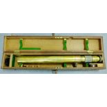 Ross of London 5 to 15 variable power brass sight, housed in original wooden box, 72cm long