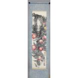'Peaches' ink and watercolour on paper scroll, signed Ping Weng, with two seals Bai Shi Weng and