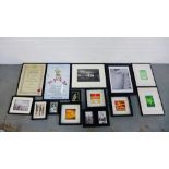 Quantity of modern framed black and white prints and reproduction theatre posters etc., (a large