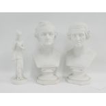 Two white bisque busts to include Haydn and Wagner, together with a white Parian style figure of a