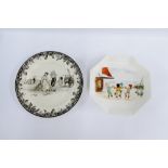 Royal Doulton transfer printed plate, signed R. Caldecott, together with an octagonal comport,