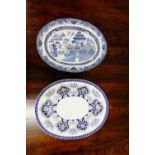 Two blue and white ashets to include 'Serapis' pattern and Churchill 'Willow' patterned ashet, (2)