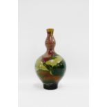 Art Nouveau double gourd pottery vase painted with flowers and foliage, apparently unmarked, 15cm