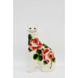 Griselda Hill pottery Wemyss ware 'Cabbage Rose' patterned cat, with printed backstamps, 18cm high