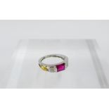 Gemset dress ring on an unmarked white and yellow metal band, UK ring size O