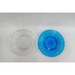 Victorian moulded blue glass Queen Victoria Jubilee plate, together with another for the