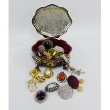 Silver plated jewellery casket containing a collection of costume jewellery (a lot)