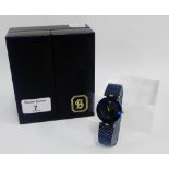 H Stern wristwatch with sapphire coloured dial with diamond hour marker, on a textured strap