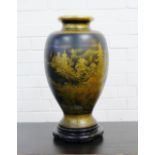 Large early 20th century Japanese Satsuma baluster vase finely painted with a landscape scene,