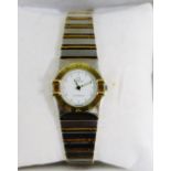 Lady's Omega Constellation Quartz wristwatch, on bi metal strap, numbered 1455, with grey box