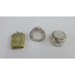 Silver circular box and cover, Birmingham 1979, George V silver topped glass jar, Birmingham 1915