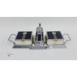 Art Deco Ronson Touch Tip lighter desk set, with chrome tray and two further boxes with hinged