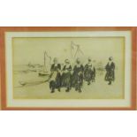 John Terris RSW RI 'Fishwives' Pencil Drawing In a glazed frame, with a Fine Art Gallery label