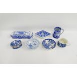 Collection of blue and white wares to include a Worcester saucer, Cauldon jug and a Spode box and