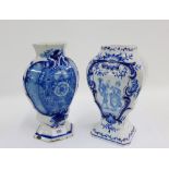 Two Delft blue and white vases, one painted with figures, the other with flowers, tallest 25cm