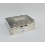 Silver cigarette box with engine turned decoration and hinged lid with cedar lining, Birmingham