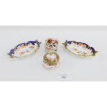 Pair of Royal Crown Derby Imari patterned trinket dishes, 14cm long, together with a Royal Crown