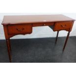 Modern cherrywood kneehole desk / side table, with two short drawers on turned fluted legs, 78 x