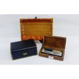 Mixed lot to include a black leather jewellery box, a New Zealand timber rectangular dish, a