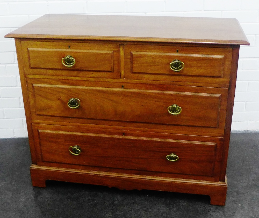 19th century mahogany chest, the rectangular top with moulded edge, over two short and two long
