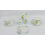 Heathcote china 'Lea' patterned Art Deco Tete a Tete teaset comprising two cups, two saucers,