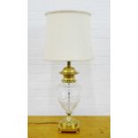 Cut glass table lamp base and shade, 83cm