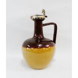 Doulton Lambeth stoneware jug with an Edinburgh silver mount and hinged lid, 19cm high