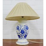 Pair of blue and white pottery table lamp bases, approx 48cm high