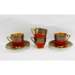 Set of four W & R Carlton ware Art Deco coffee cups and saucers with printed backstamps, (4)