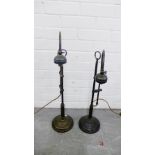 Pair of bronze patinated metal table lamp bases, 70cm high (2)