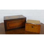 Burr walnut box and an inlaid box, largest 19 x 34cm, (2)