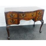 Mahogany desk the serpentine top over an arrangement of five drawers with blind fret frieze, with