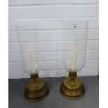 Two brass and glass storm lanterns, tallest 46cm, (2)