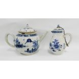 Chinese blue and white lobbed teapot and cover, together with a sparrow beak jug and lid, tallest