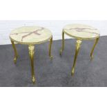 Pair of low faux marble and gilt metal side tables, 40 x 38cm, (2)