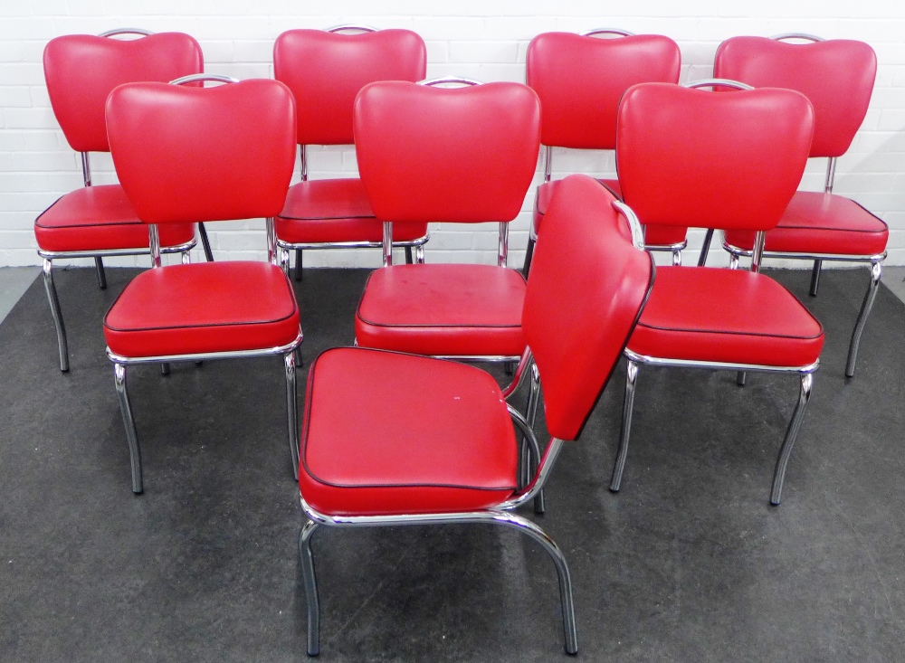 Set of eight vintage style red vinyl and chrome chairs, 89 x 43cm (8)