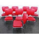 Set of eight vintage style red vinyl and chrome chairs, 89 x 43cm (8)