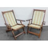 Pair of teak framed folding garden chairs, 90 x 71cm, (2)