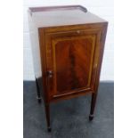 Mahogany and inlaid bedside cabinet on square tapering legs with spade feet, 82 x 38cm