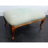 Footstool with upholstered top and yewwood cabriole legs, 40 x 75cm wide