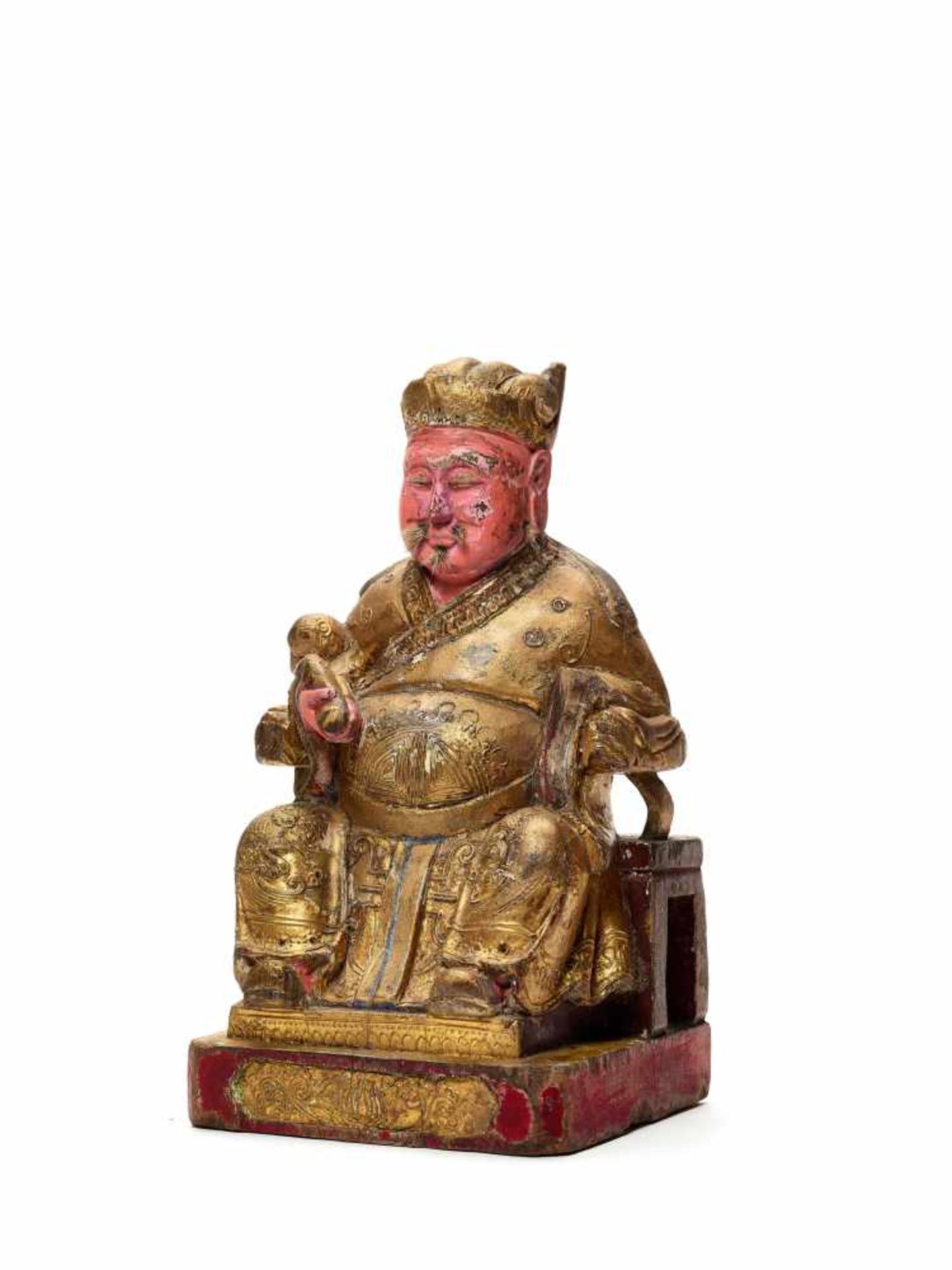 A POLYCHROME LACQUERED AND GILT WOOD FIGURE OF GUANDI, 17TH-18TH CENTURYWood, lacquer, gesso