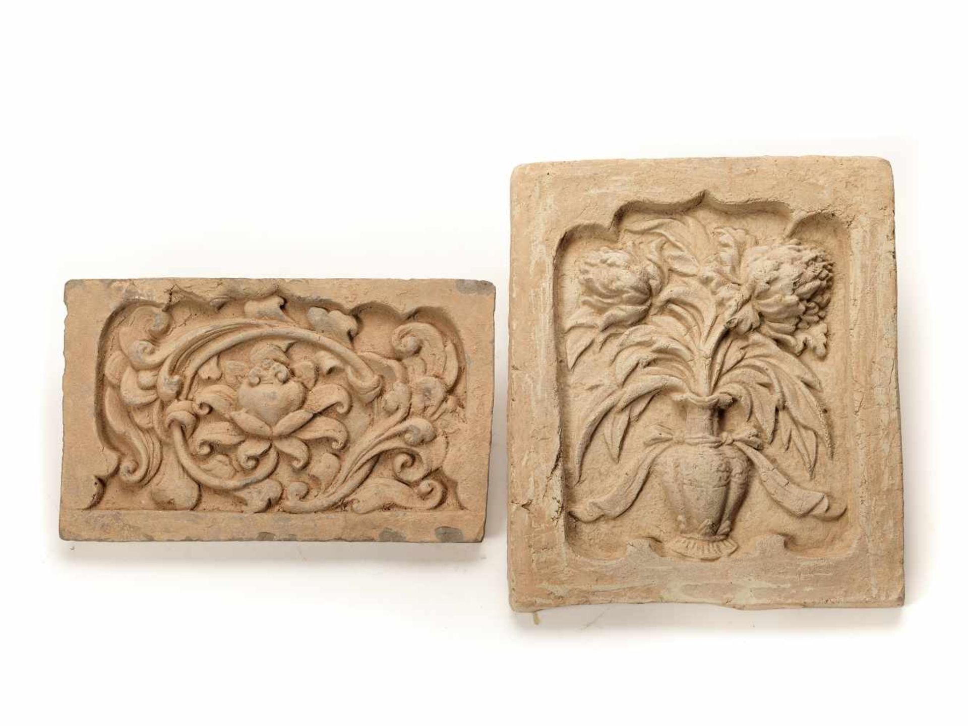 TWO TL-TESTED CHINESE CERAMIC WALL TILES, TANG DYNASTY CeramicChina, Tang dynasty (618–907)These two